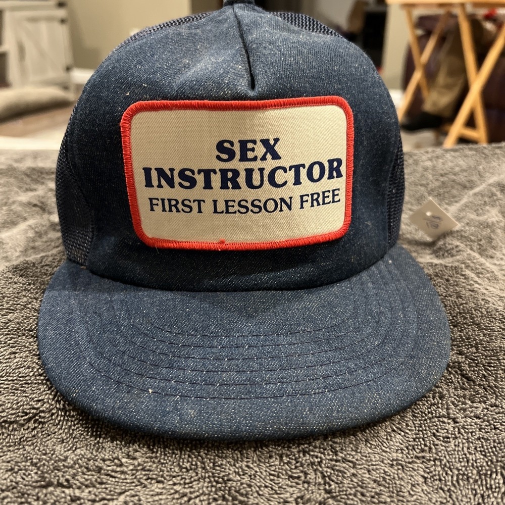 Vintage Sex Instructor Hat Funny Trucker Hat Adjustable snapback Blue Party Cap